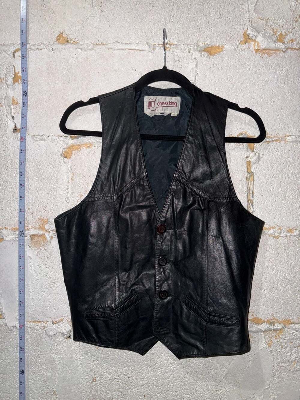 Vintage Chess King Black Leather Button-Down Vest Size S